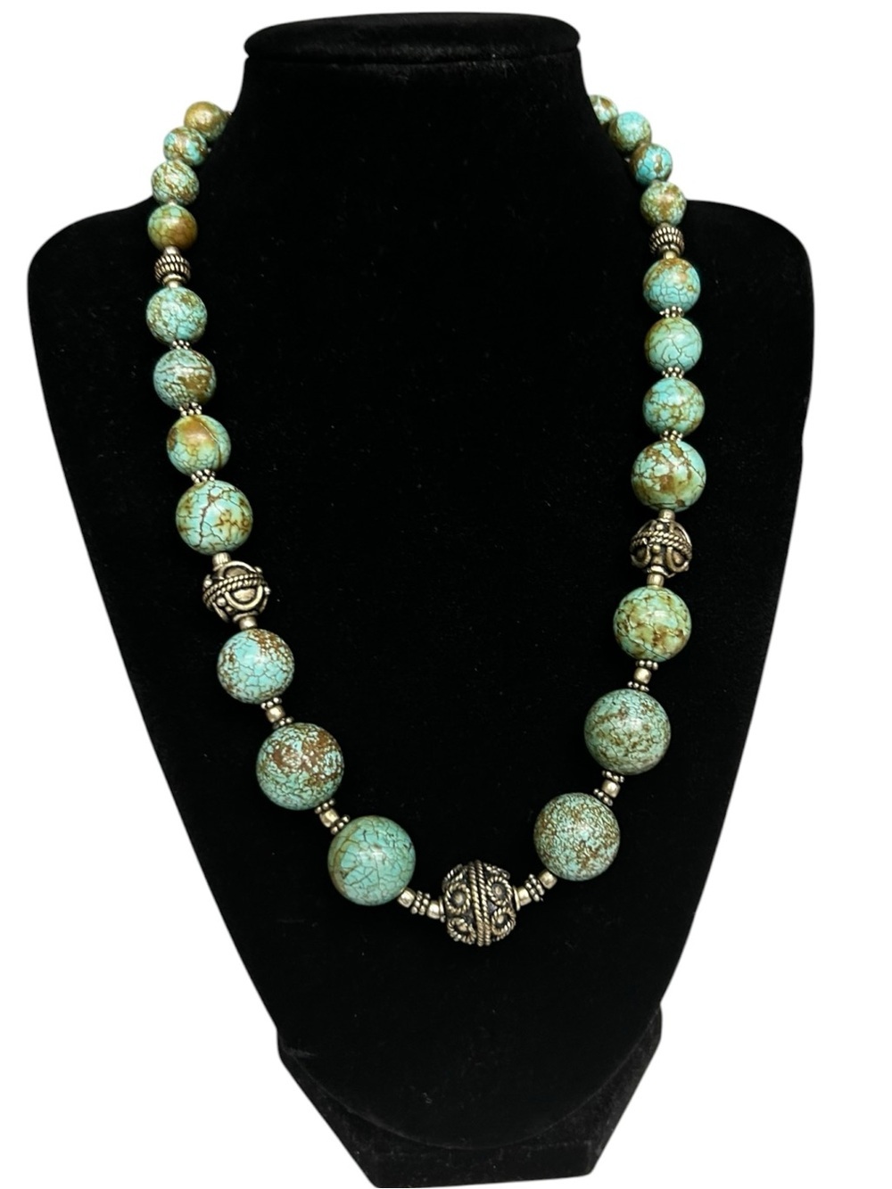 Turquoise Stone Beaded Statement Necklace India Artisan Southwestern Boho Ethnic